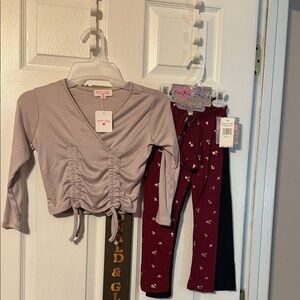 Poof Girl Ruched Crop Top and Freestyle Revolution 2 pack leggings; size: 4T